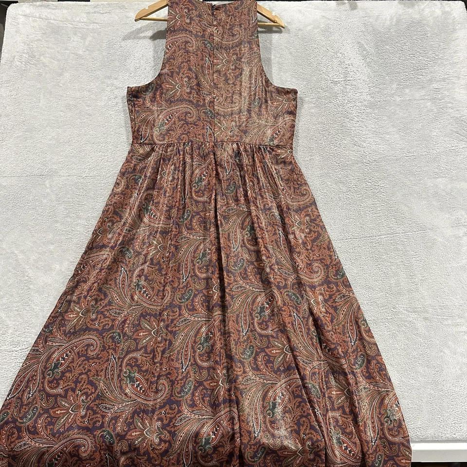 Lauren Ralph Lauren Maxi Dress Women 16 Orange Brown Paisley Pattern Vtg Elegant - Image 3 of 4