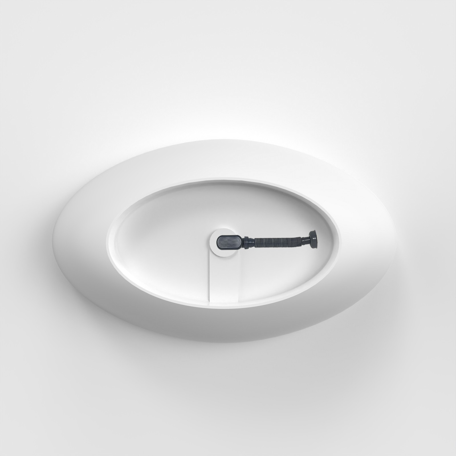 67" Solid Surface Freestanding Bathtub Oval Soaking Tub W/Overflow  Pop-up Drain