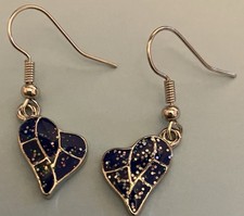 Blue Sparkle Heart Earrings Special Occasion Jewelry for Women Girls Silver