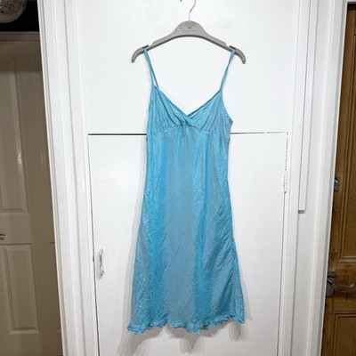 Dosa blau 100% Seide Schlupfkleid Spaghettiträger V-Ausschnitt Boho leicht Gr. 2