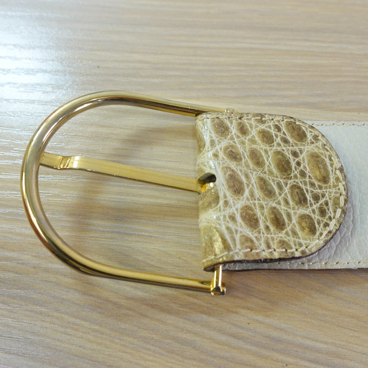 Crocodile Belt Women Small 30 Croco Animal Skin Exotic Wide Chunky Beige Serpent Crocodile Belt Women Small 30 Croco Animal Skin Exotic Wide  main image 3