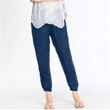 Johnny Was  Women's Boho Cupra Rayon Blend Cropped Alice Joggers Size XL Navy