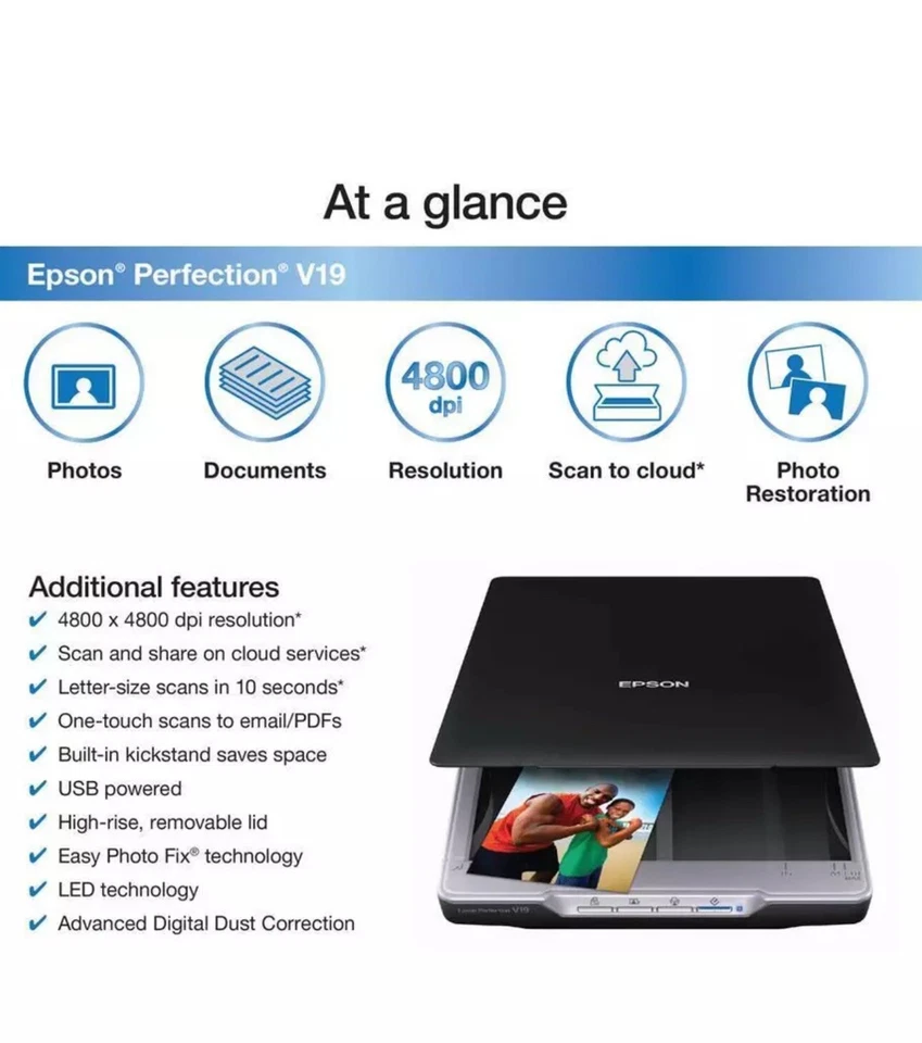 Epson Perfection V19 II Color Photo and Document Flatbed Scanner - Image 2 of 4