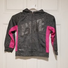 NIKE Girls size 6 zip hoodie jacket therma fit grey pink fleece lined glitter
