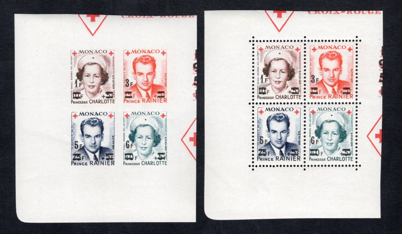 Monaco 1952 quart-blocks of stamps Mi#451-54A+B START10%ONLY MNH CV=144$ Monaco 1952 quart-blocks of stamps Mi#451-54A+B START10%ONLY MNH CV=144$