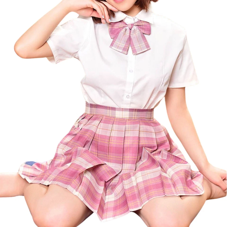 Uniforme escolar japonés Kawaii Disfraz de cosplay Rosa Falda plisada a cuadros Foto 2 de 4