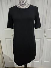 Ann Taylor Black Short Sleeve Front Knit Back Eyelet Shift Dress Size Small
