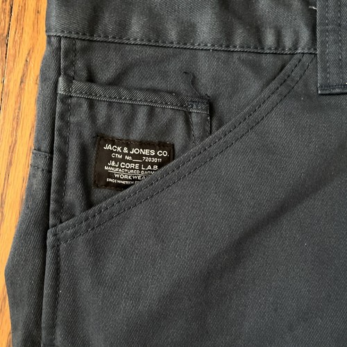 JACK & JONES Core Workwear Button Fly Size 30x32 Navy Blue Work Pants - Picture 3 of 10