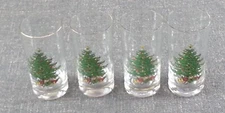 4 Christmas Holiday Tree Tumbler Glasses Gold Rim