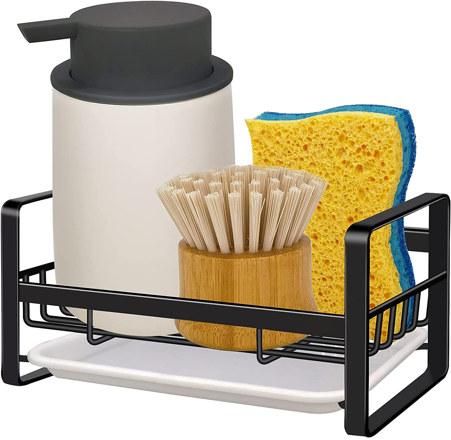 Kitchen Sink Organizer with Sponge Holder Drainer Rack and Soap Dish-image