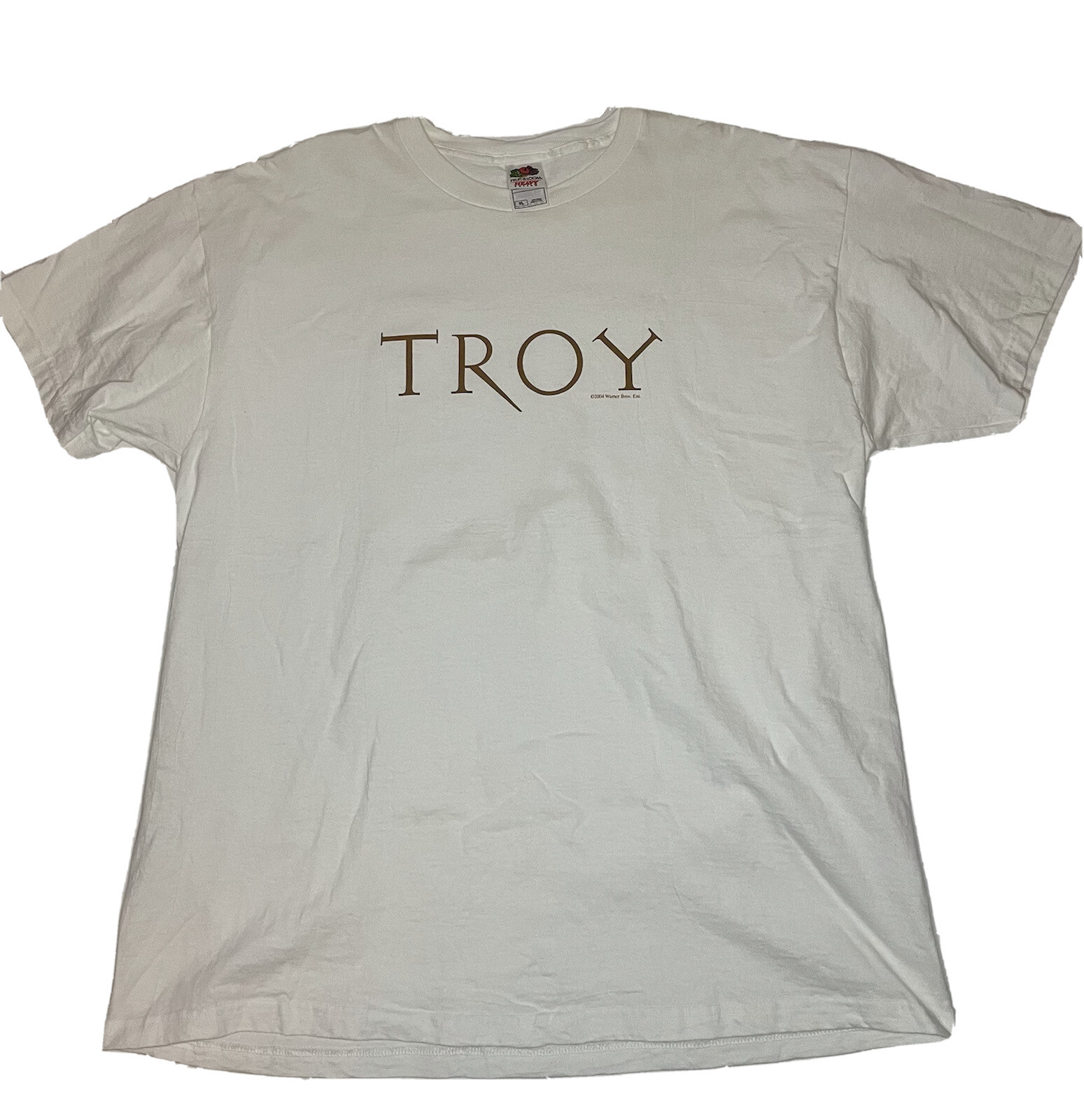 Vtg Y2K Troy Shirt XL Movie Promo Mens White Warner Bros Ent Brad Pitt 2004