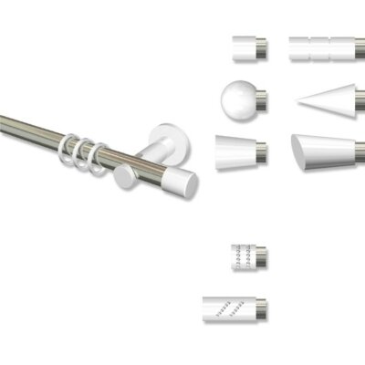 Gardinenstangen Edelstahl Optik / Weiß einläufige Vorhangstangen 20 mm Ø