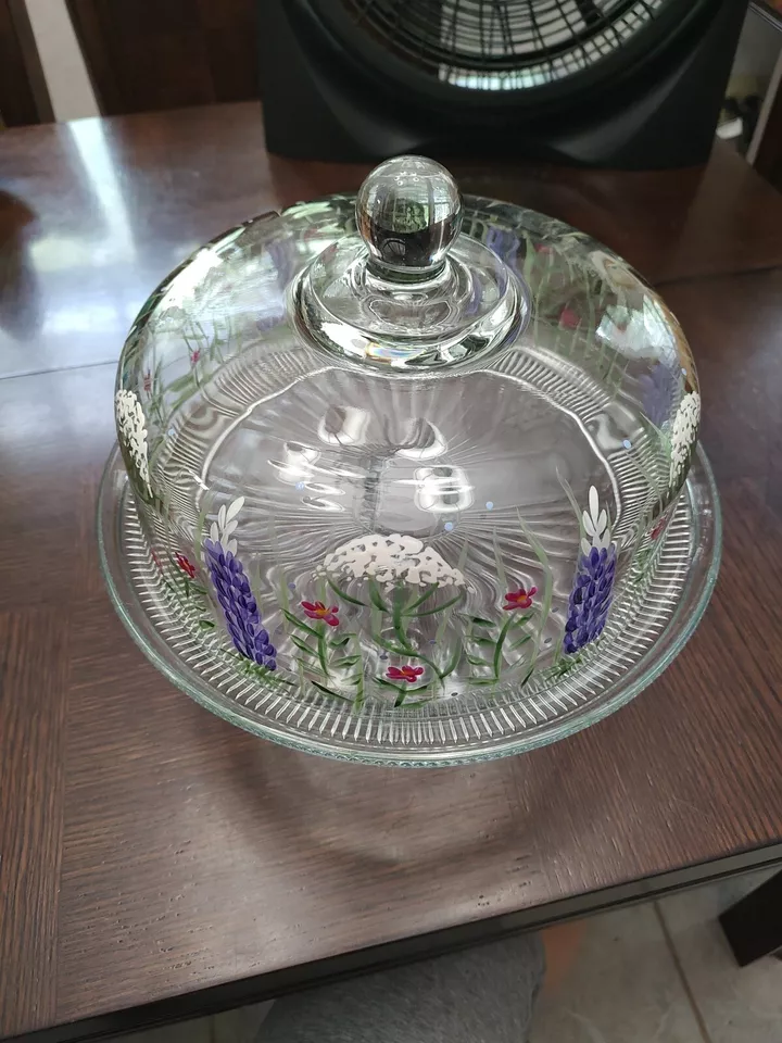 Hand Painted Cake Plate Lupine Wildflower White Gate Boyd & Doyle Gorgeous L 👀K - Image 4 of 4