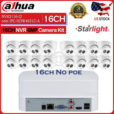 Dahua 16CH NVR MIC CCTV System P2P 6MP IR Camera IPC-HDW4631C-A Lot