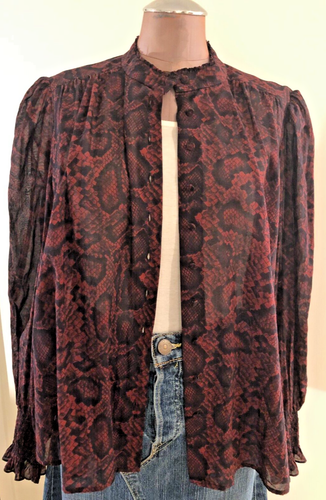 ALLSAINTS Blouse Leonie Stanza Snake Print Sheer Long Sleeve Burgundy Red Sz 14 - Picture 3 of 19