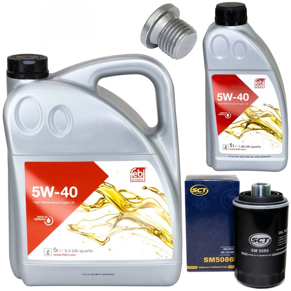 MotoröL Set 5W-40 6 Liter + ÖLfilter SM 5086 + Schraube FüR VW Multivan V 2.0-image