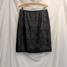 NWT Black Silk Beaded Skirt By Dana Buchman, Size Med