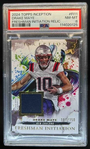 2024 Topps Inception Drake Maye Freshman Initiation Jersey RC #101/150 PSA 8