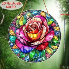 Rainbow Rose Acrylic Suncatcher 2D Print Floral Home Window Hanging Decoration