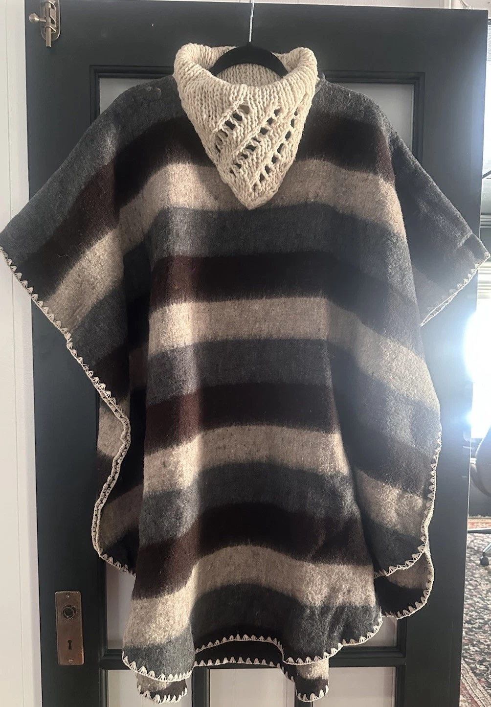🩷Womens Mexican Poncho Gaban Serape Woven Blanket Sweater Crochet Boho Artsy
