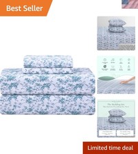 Ultra Soft 4-Piece Queen Sheet Set - 300TC Percale, Fade Resistant, Blue Floral