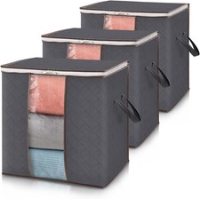 3 Pack Clothes Storage Bins with Lids, Foldable Blanket Storage Bags