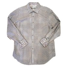Robert Graham Shirt Mens Medium White Geometric Classic Fit Preppy Flip Cuff...
