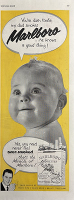 1951 Marlboro cigarettes Philip Morris Baby Darn Tootin Dad Smokes VTG Print Ad