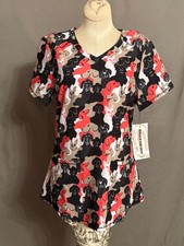 Skechers by Barco Womens Scrub Top S Dog Print Camo V-Neck Medical Uniform New