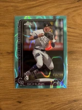 Aaron Schunk 2025 Topps Chrome #238 Aqua Lava Refractor /199 RC Bookend
