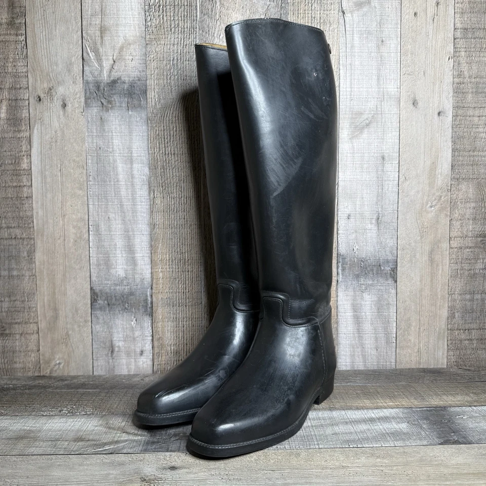 Womens Wembley Vintage Black Rubber Equestrian Riding Tall Boots Size EU 38 / S - Image 2 of 4