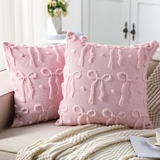 Pink Bow Throw Pillow Covers 18x18 Set of 2 Coquette Decorative Pillow Covers...