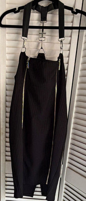 KILLSTAR Black Goth Suspender Strap Dress Sleeveless Fitted Midi Side Zips Large