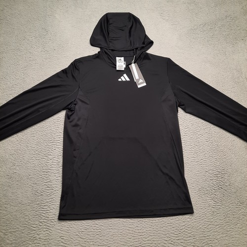 Adidas Men Hoodie Size Medium Black Aeroready Long Sleeve Shirt Lightweight Hood - Picture 2 of 8