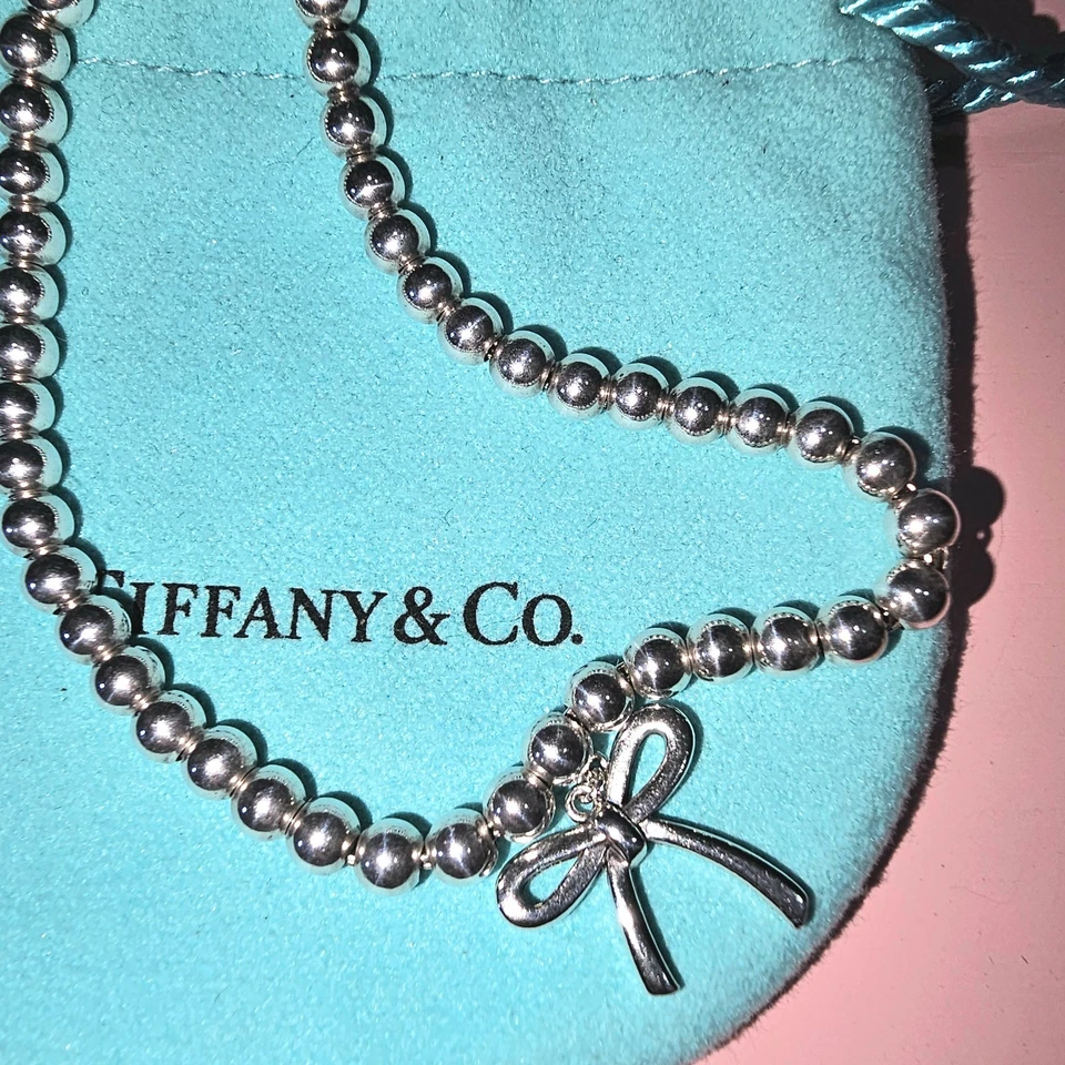 Pulseira de prata esterlina 925 Tiffany & Co fita com miçangas 6,5” - Imagem 2 de 4