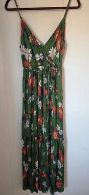 Zara Plisse Midi Floral Dress Size M Green Floral Print Sleeveless V Neck Summer - Image 1 of 4