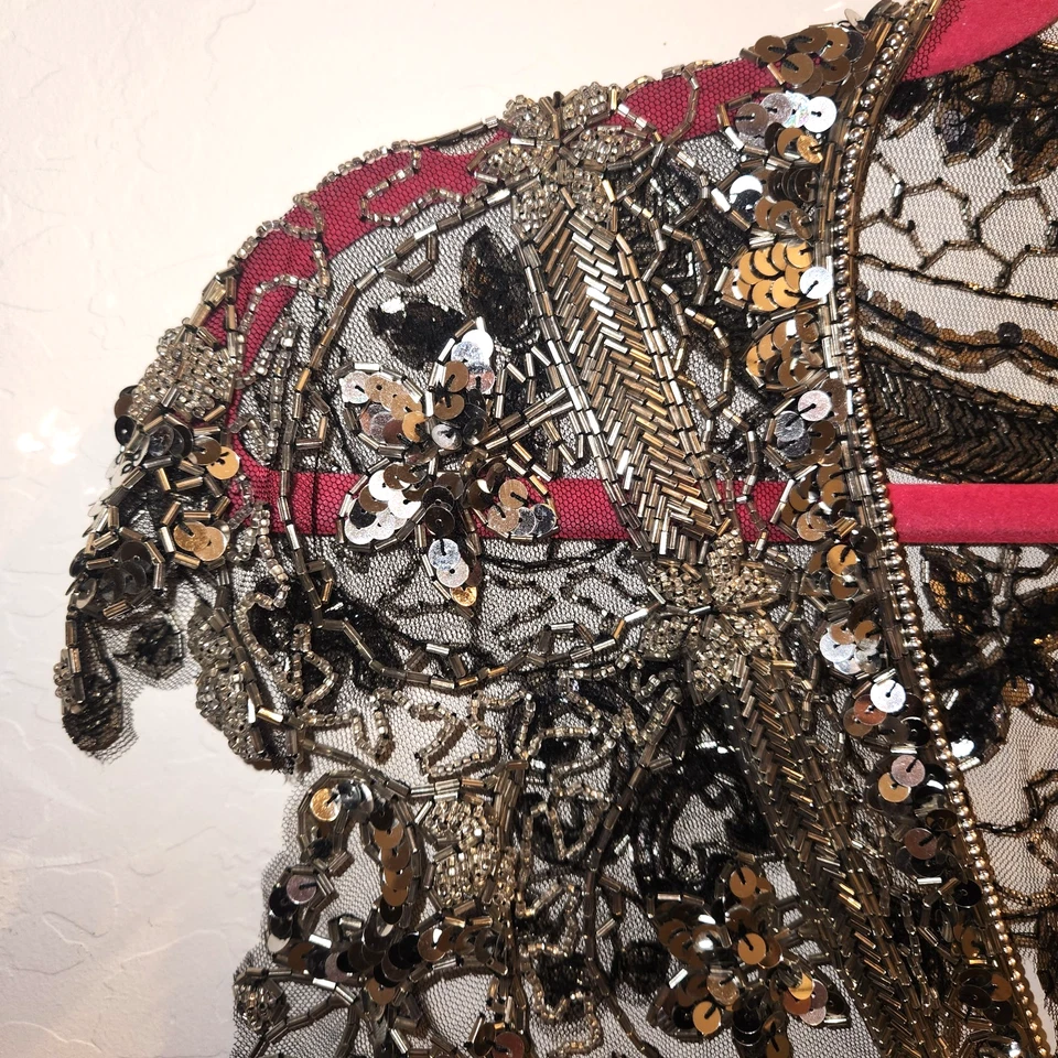 Elegante chal corbata con lentejuelas plateadas en hilo de tul negro envoltura estola noche fiesta Foto 4 de 4