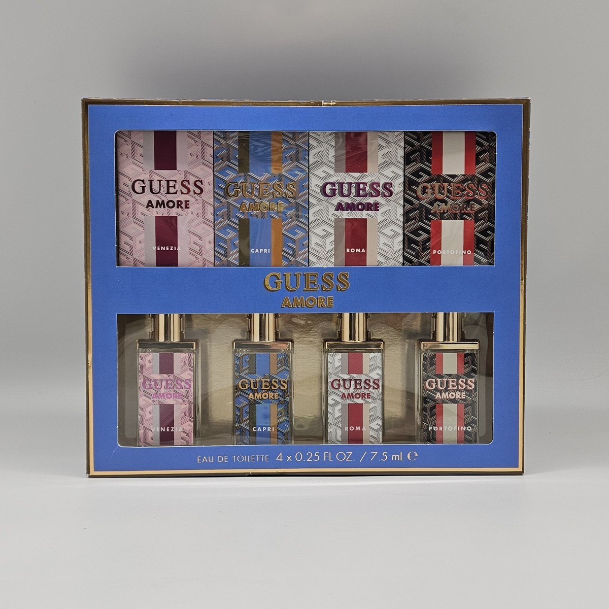 4 PC GUESS AMORE Mini Eau de Toilette EDT Spray Set Venezia Capri