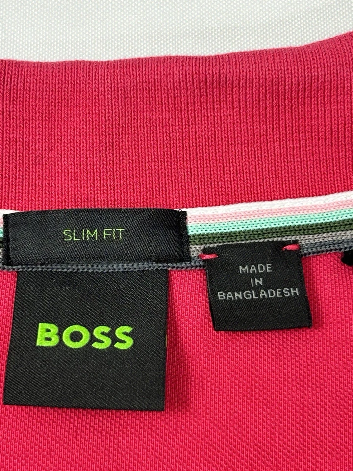 Camisa Polo Hugo Boss Paddytech Para Hombre Pequeña Rosa Calce Ajustado Elastizada Secado Rápido Piqué Foto 3 de 4