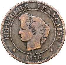 France - Third Republic - Coin - 5 Centimes 1876 A - Paris - CÉRÈS