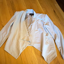 BCBGMAXAZRIA Women's L Ivory Solid Open Front Long Sleeve Unlined Short Blazer