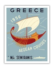 Greece - Aegean Cruises - Greek Islands - Vintage Ocean Liner Travel Poster