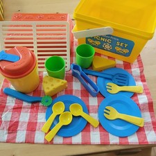 VINTAGE FISHER PRICE PICNIC SET 1984 Cheese Cup Forks Plates Spoons Extras
