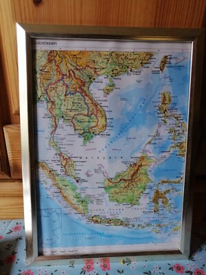 Southeast Asia Malaysia Picture from Old Westermann Atlas 16000000 Framed 23x32cm 