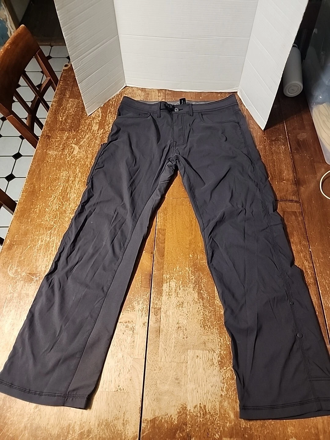 Prana Pants Men 36x32 Gray Zioneer Stretch Roll Up Snap Vented Hiking M4ZNRP116