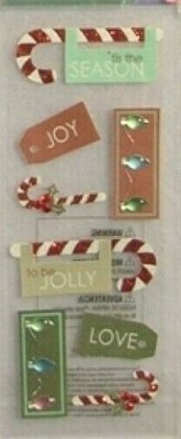 CHRISTMAS Tis Season Joy Jolly Love Candy Canes Lights Tags Jolee's Stickers