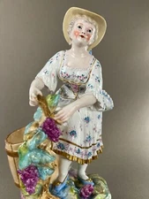 OLD PARIS French Porcelain Statuette Woman Gathering Grapes 19th Century