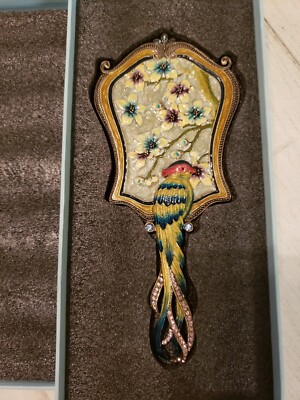 Two's Company Mandalay Austrian Crystal Hand Mirror fancy floral flowers .