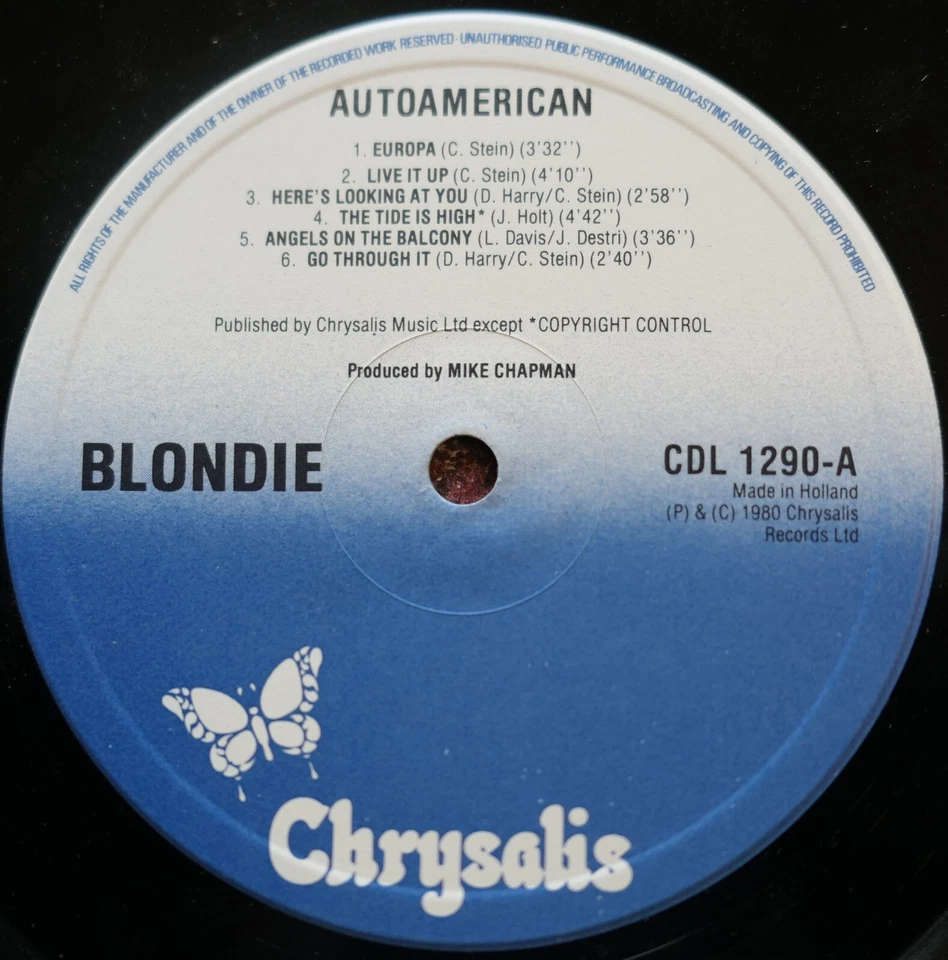 Blondie Autoamerican 1980 Vinyl + inner Chrysalis Holland CDL 1290 - Image 3 of 4