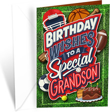 Greetings Grandson Birthday Card, Made in America, Eco-Friendly, Thick Card Stoc